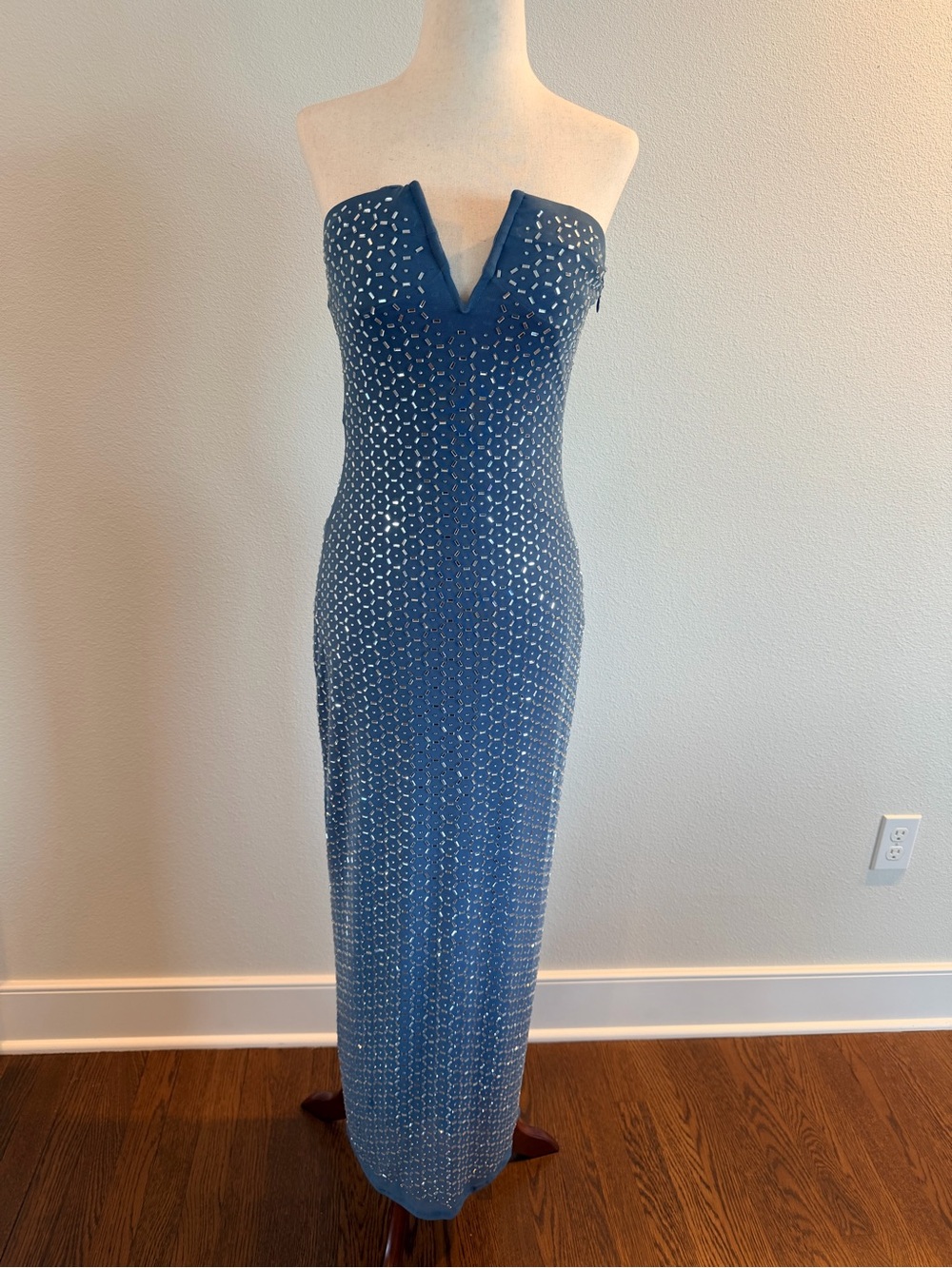ASOS Strapless Crystal Midi Dress in Blue